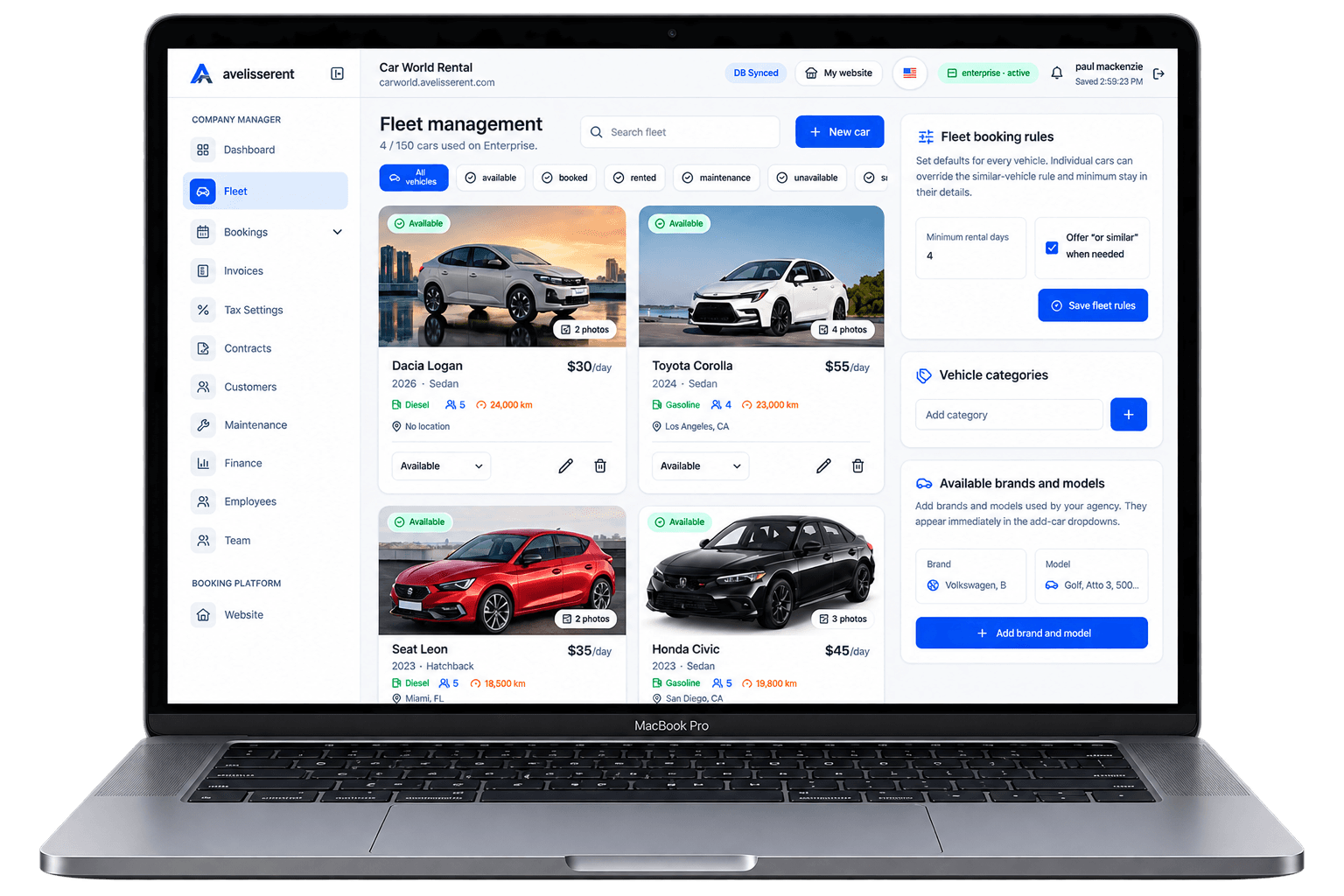 AvelisseRent fleet management dashboard