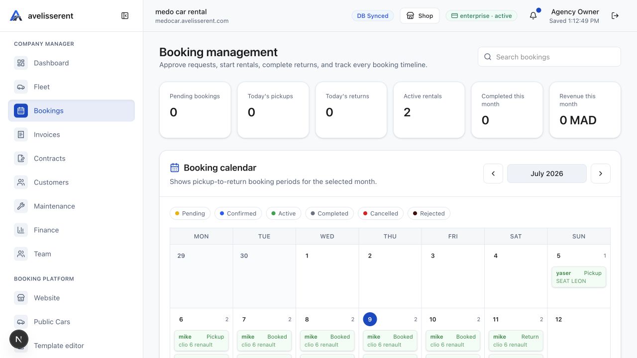 AvelisseRent New booking screen with offline booking form